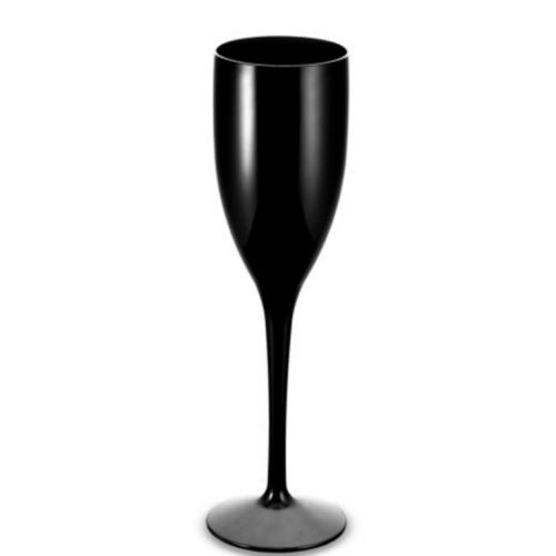 Schwarzes Kunststoff-Champagnerglas mit einem Fassungsvermögen von 15 cl ist zum Bedrucken geeignet